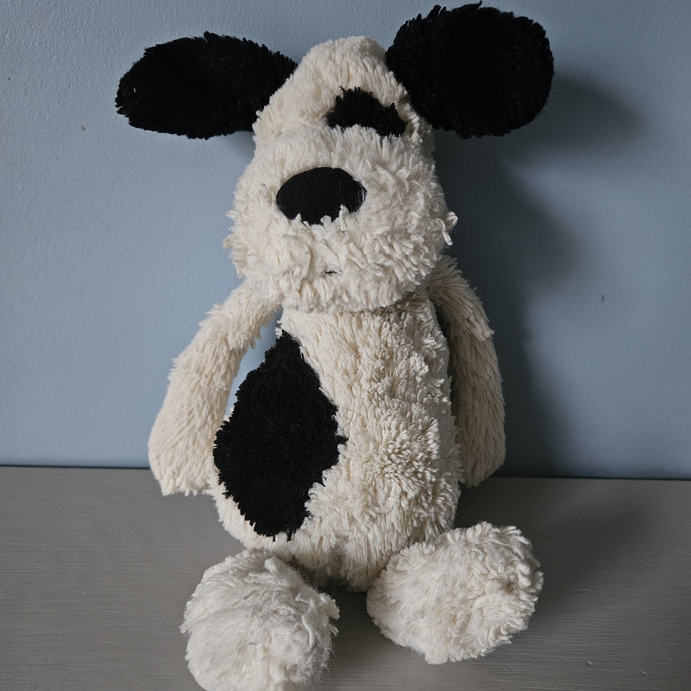 Jellycat Cream and Black Plush Dog Toy